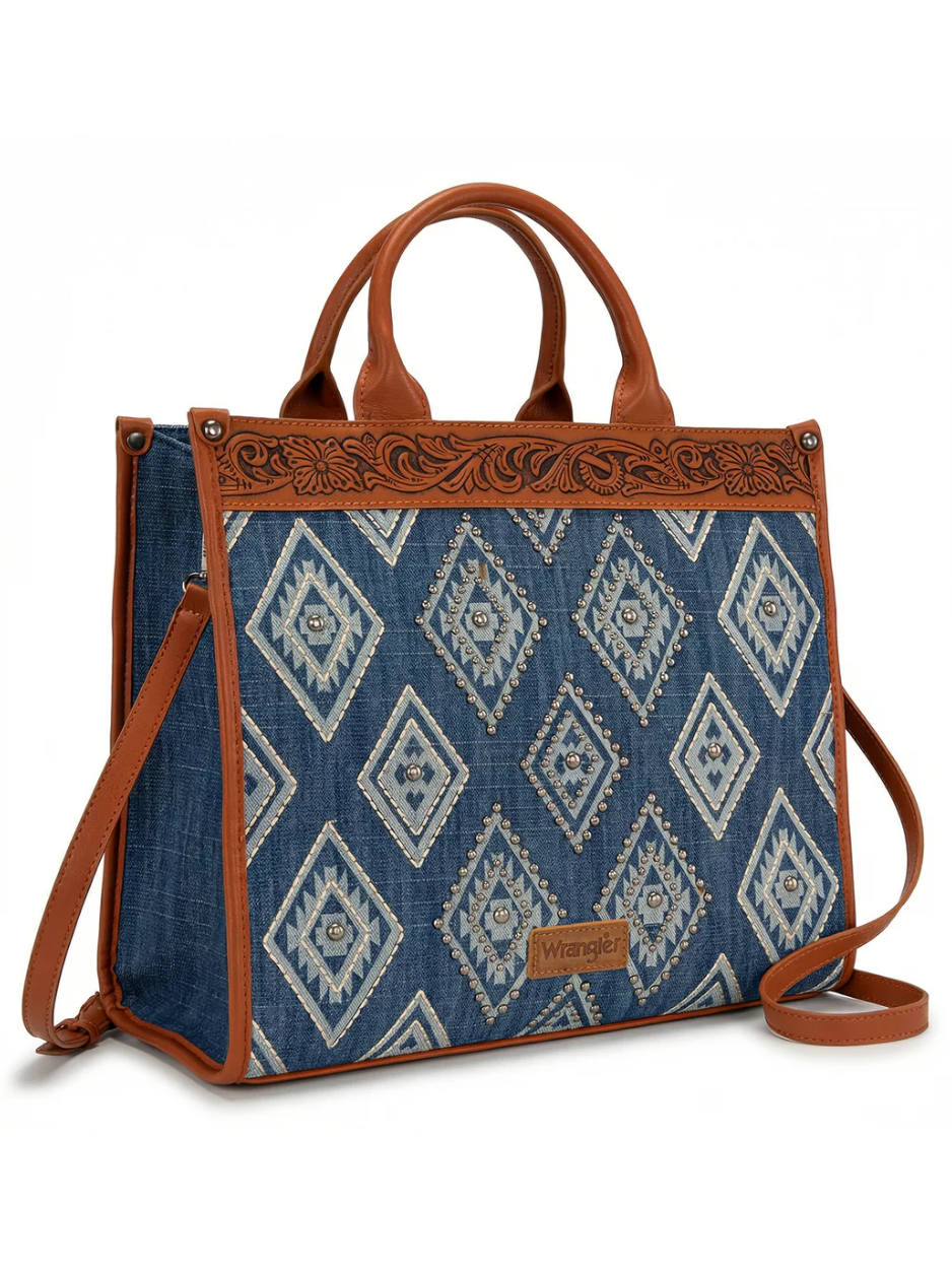 Aztec Studded Denim Crossbody Bag
