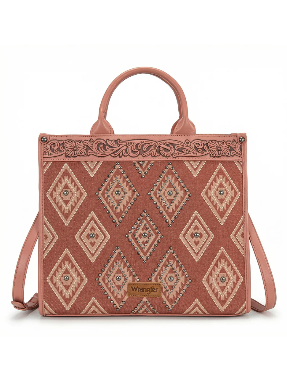 Aztec Studded Denim Crossbody Bag