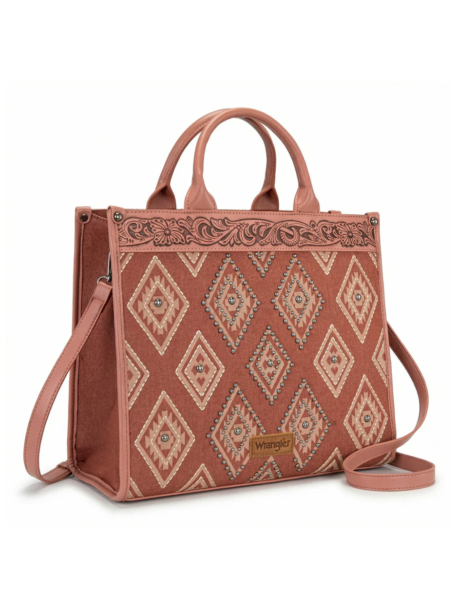 Aztec Studded Denim Crossbody Bag