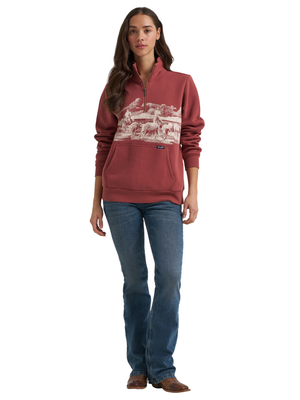 Chandail à manches longues 1/4 zip Horse Rose - Femme
