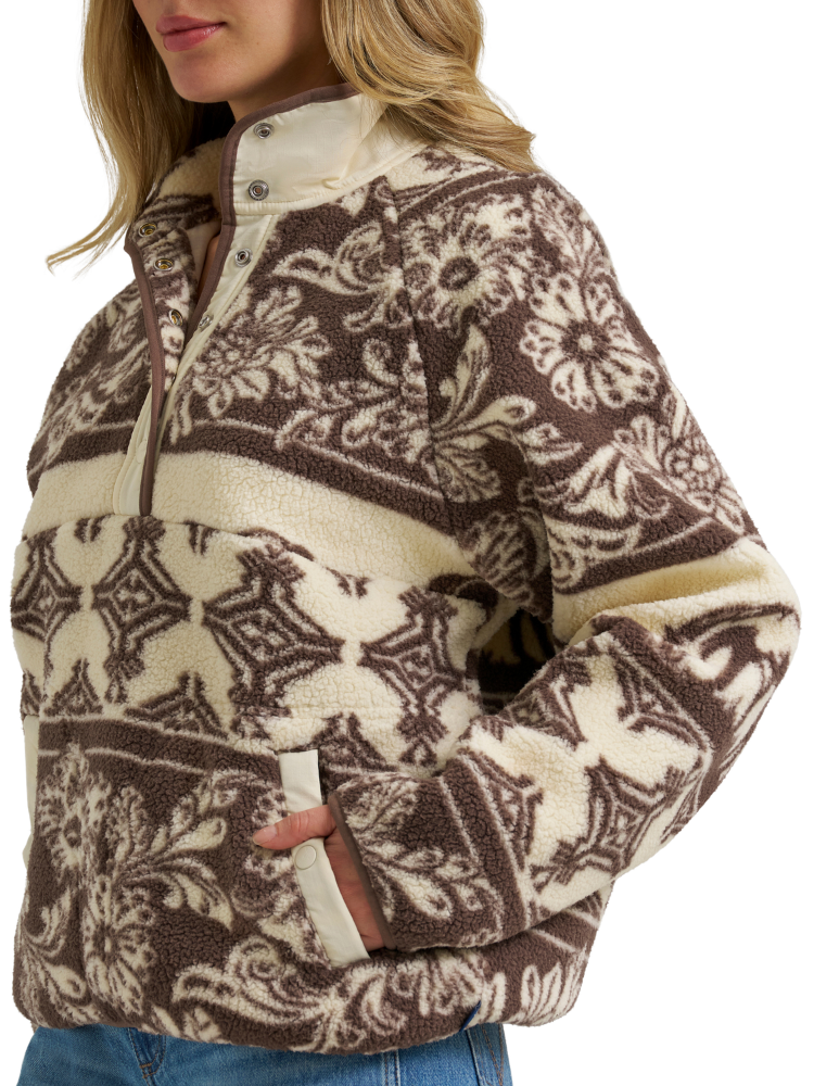 Veste de sherpa Retro Big Sky Floral Horses Crème - Femme
