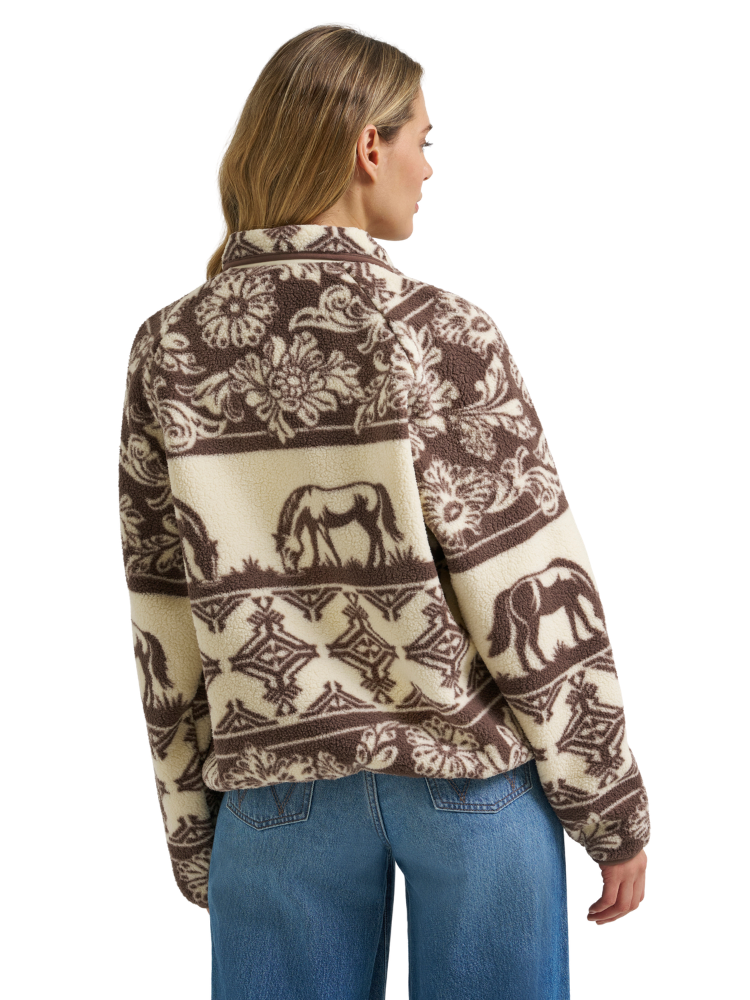 Veste de sherpa Retro Big Sky Floral Horses Crème - Femme