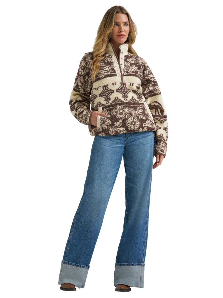 Veste de sherpa Retro Big Sky Floral Horses Crème - Femme