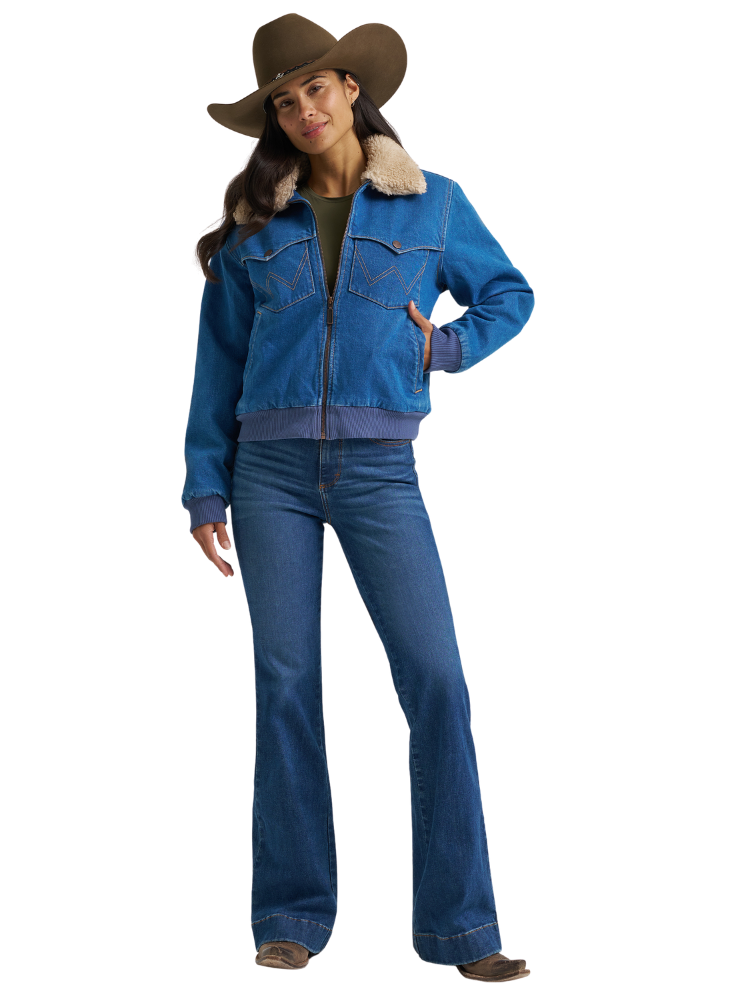 Manteau Denim Bomber doublé Sherpa - Femme