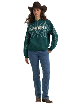 Chandail à capuchon Painted Geo Graphic turquoise - Femme