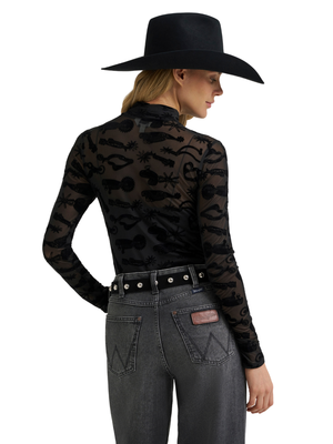 Haut en maille transparente Sheer Mock Neck - Femme