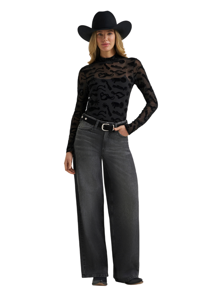 Haut en maille transparente Sheer Mock Neck - Femme
