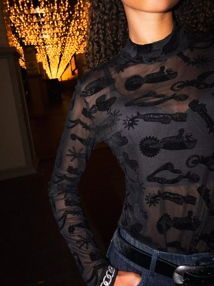 Haut en maille transparente Sheer Mock Neck - Femme