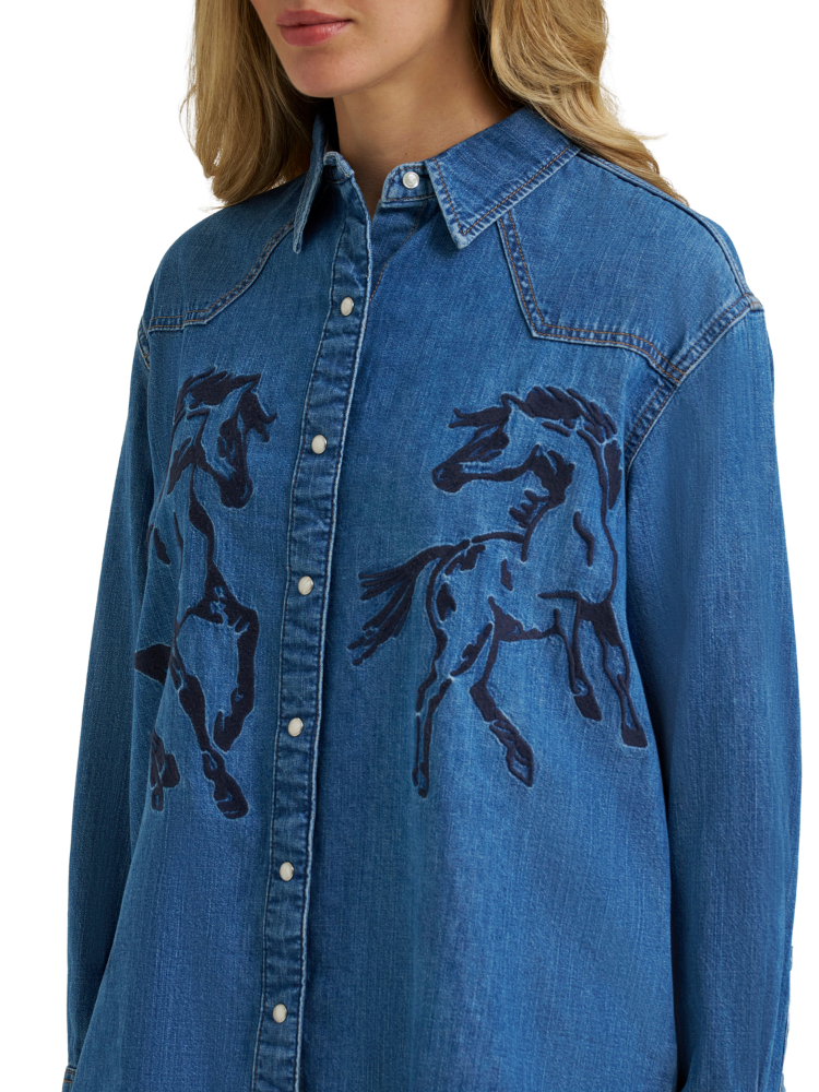 Chemise western de denim Retro® Horses Boyfriend- Femme