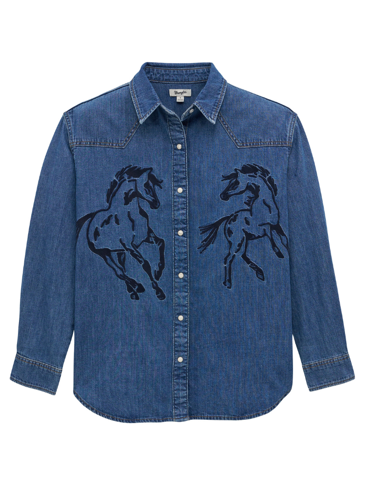 Chemise western de denim Retro® Horses Boyfriend- Femme