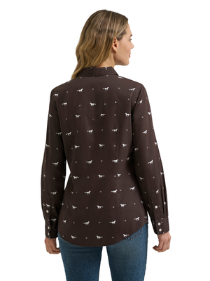 Chemise Western Brune Chevaux - Femme