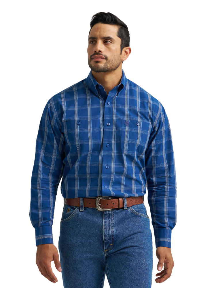 George Strait Men's Blue Plaid Western Shirt