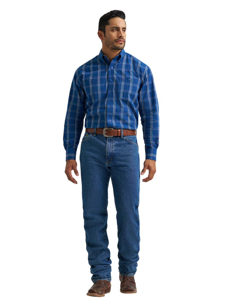 George Strait Men's Blue Plaid Western Shirt