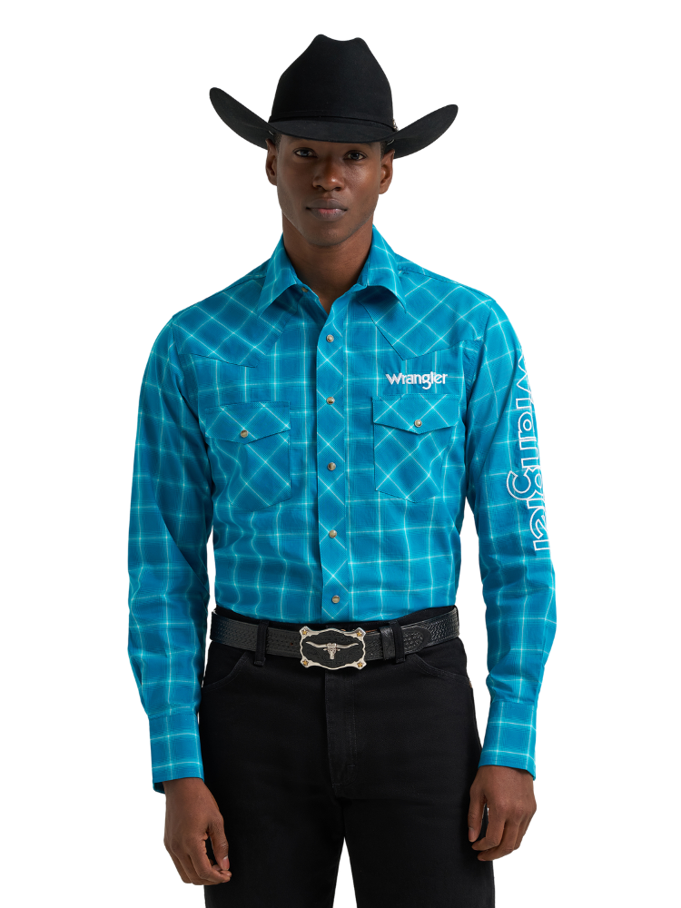 Chemise Western logos Plaid Bleue - Homme