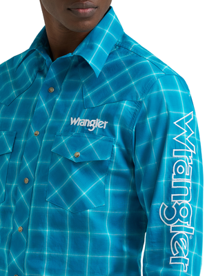 Chemise Western logos Plaid Bleue - Homme