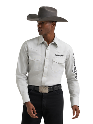 Chemise Western blanche à broderies - Homme