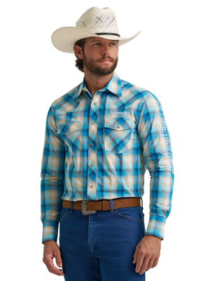 Chemise Western Plaid Turquoise avec broderie Logo - Homme