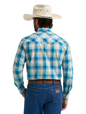 Chemise Western Plaid Turquoise avec broderie Logo - Homme
