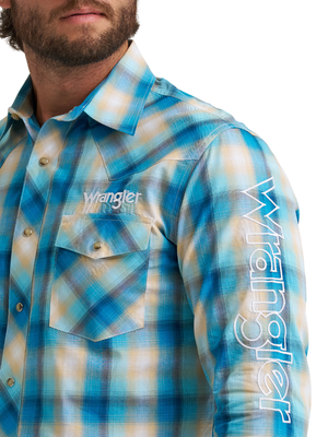 Chemise Western Plaid Turquoise avec broderie Logo - Homme