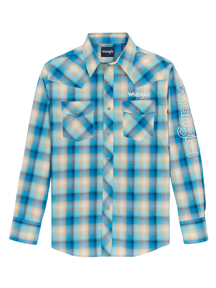 Chemise Western Plaid Turquoise avec broderie Logo - Homme