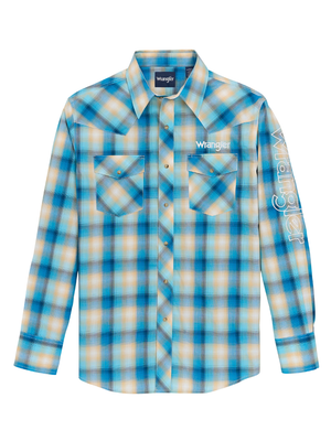 Chemise Western Plaid Turquoise avec broderie Logo - Homme