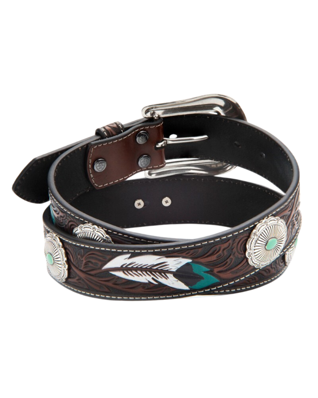 Ceinture Engravée de Plumes Turquoise - Femme