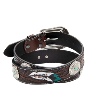 Turquoise Feather Engraved Belt - Women