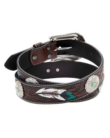 Ceinture Engravée de Plumes Turquoise - Femme