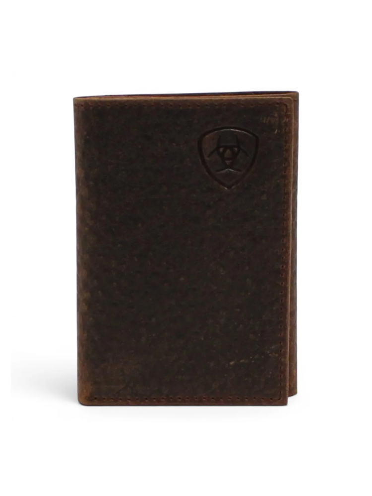Portefeuille Trifold Shield Logo Ariat en cuir brun