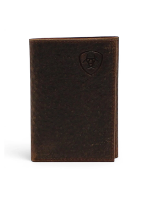 Portefeuille Trifold Shield Logo Ariat en cuir brun