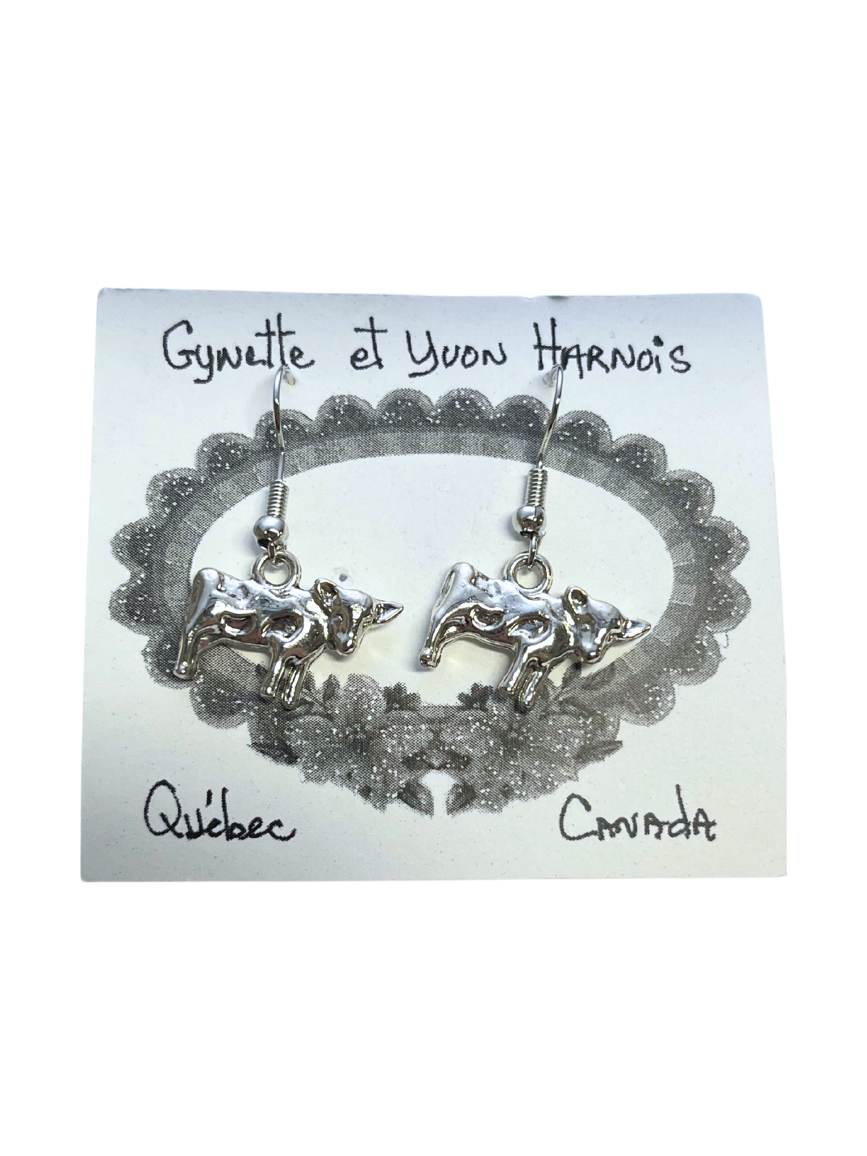 Silver cow earrings