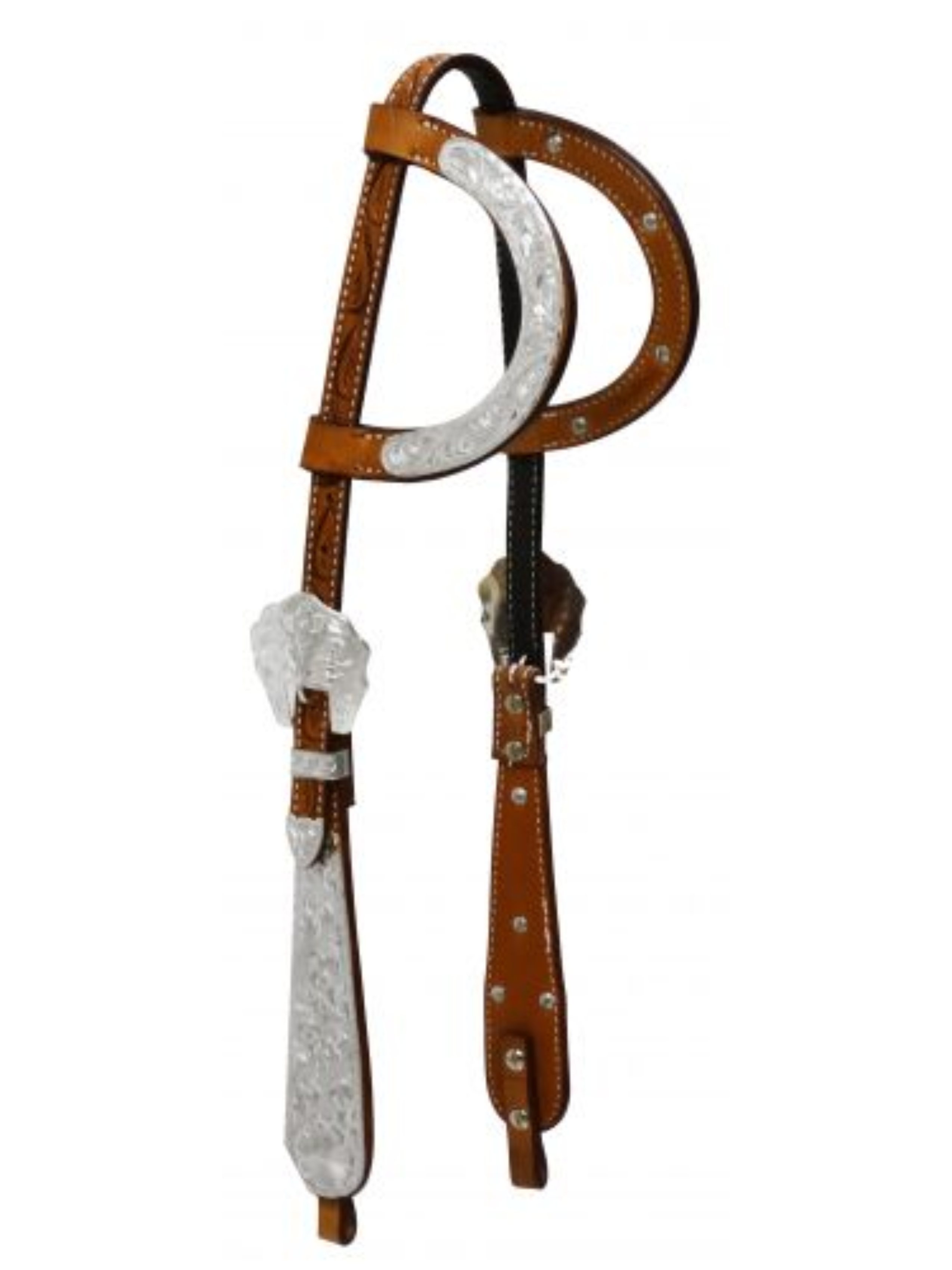 Bride De Tête (headstall) Western En Cuir Brut Et Crin De Cheval - 1 Oreille - Occasion En Bon état