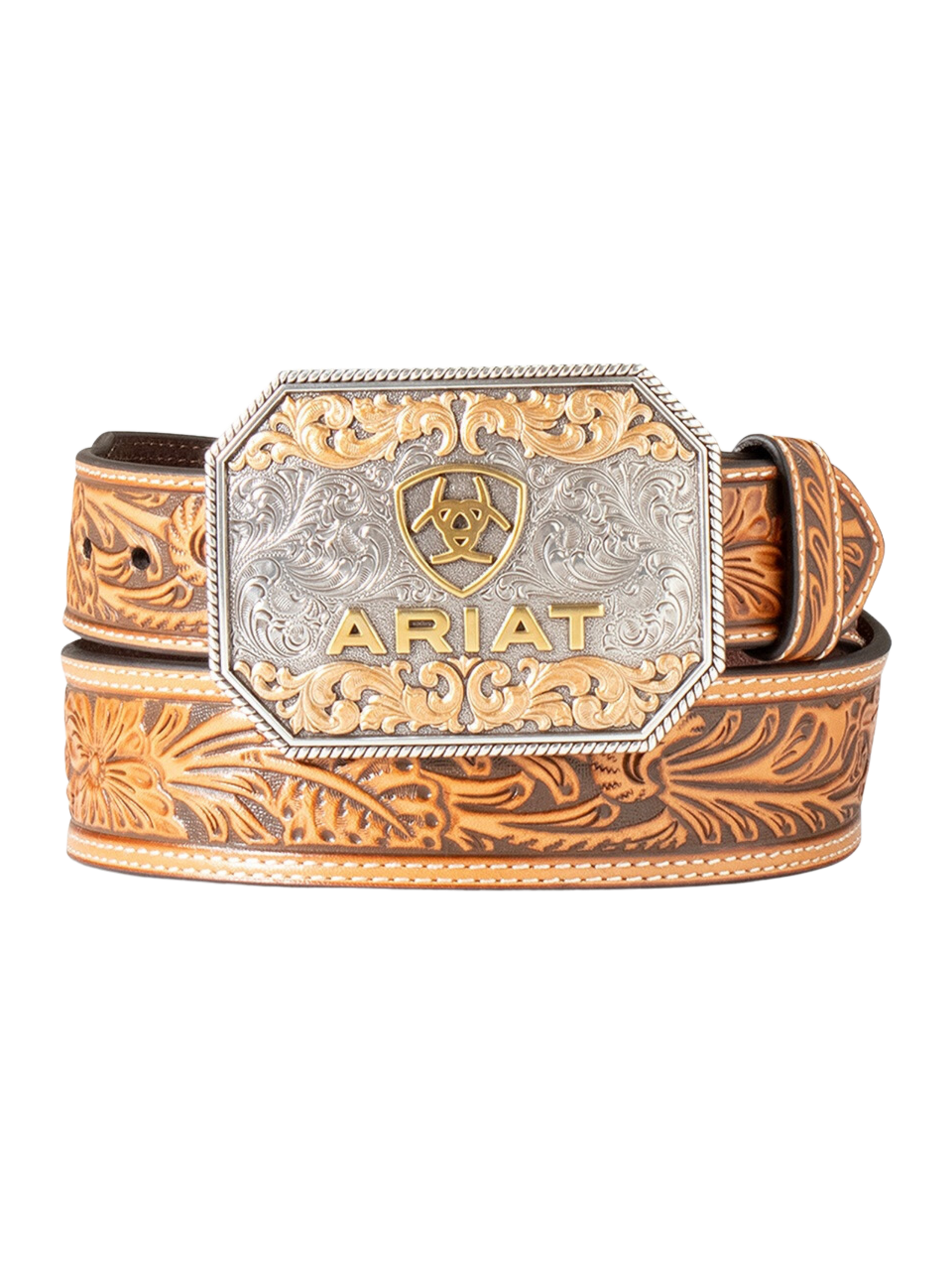 Ceinture Floral Embossed Tapered Tan - Homme