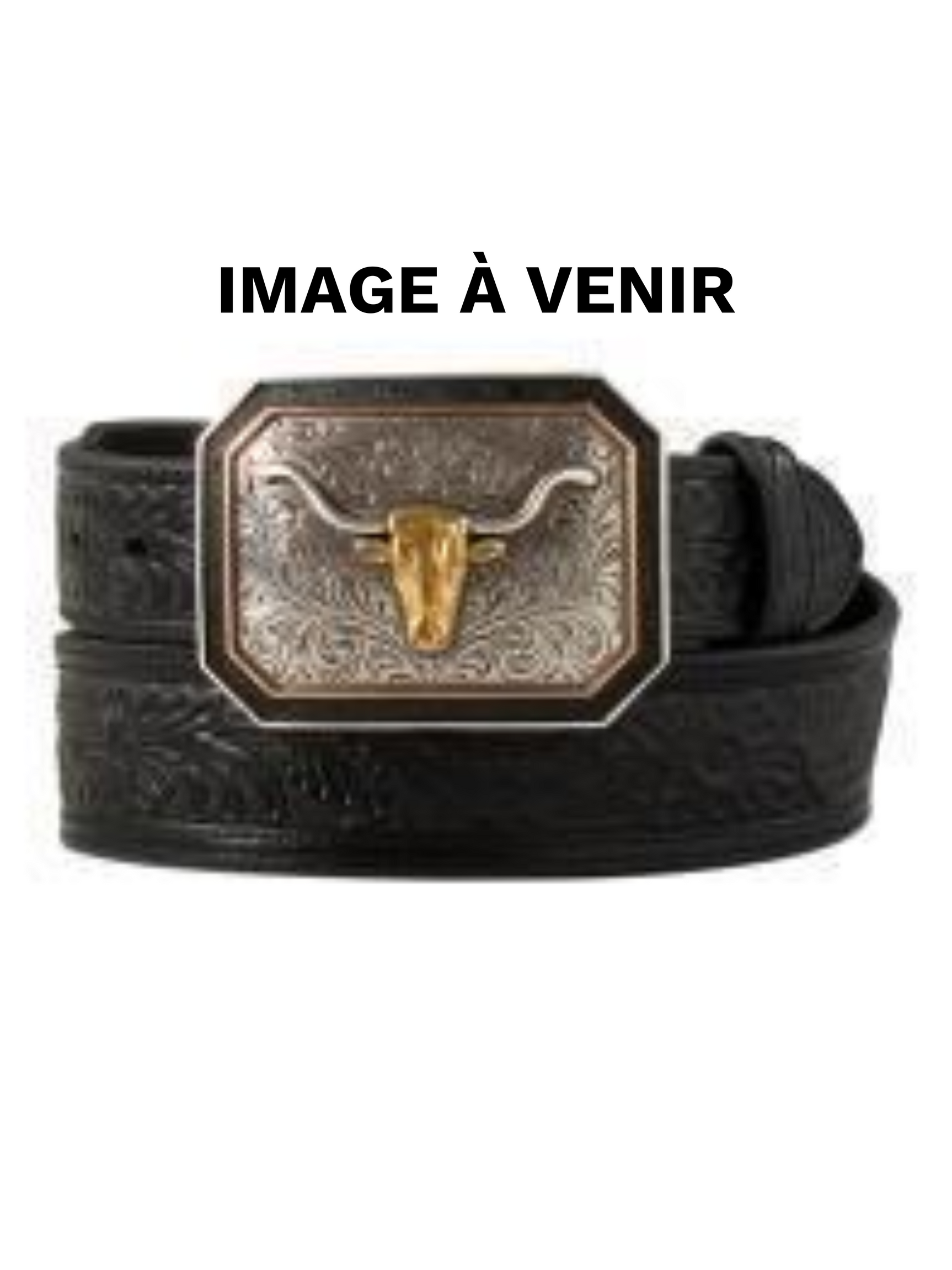 Ceinture de cuir Noire avec boucle longhorn - Homme