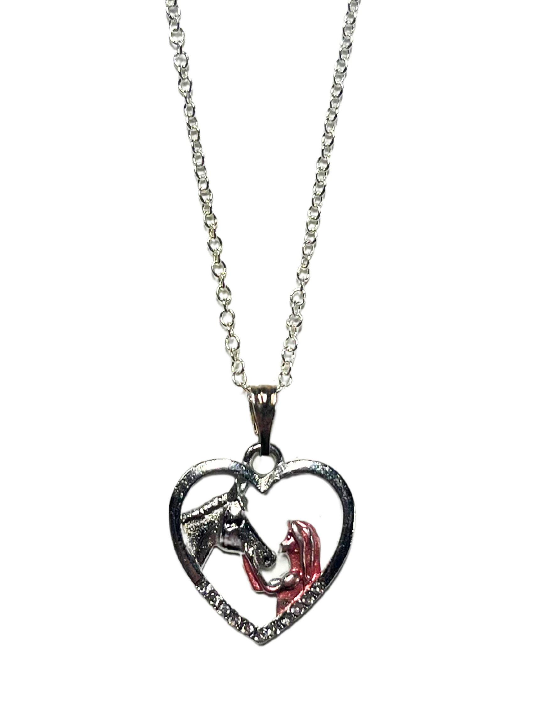 Collier Coeur Cheval et Fille rose