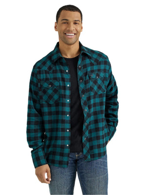 Men's Flanel Shirt from Wrangler in the shade Turquoise Buffalo, front shot.