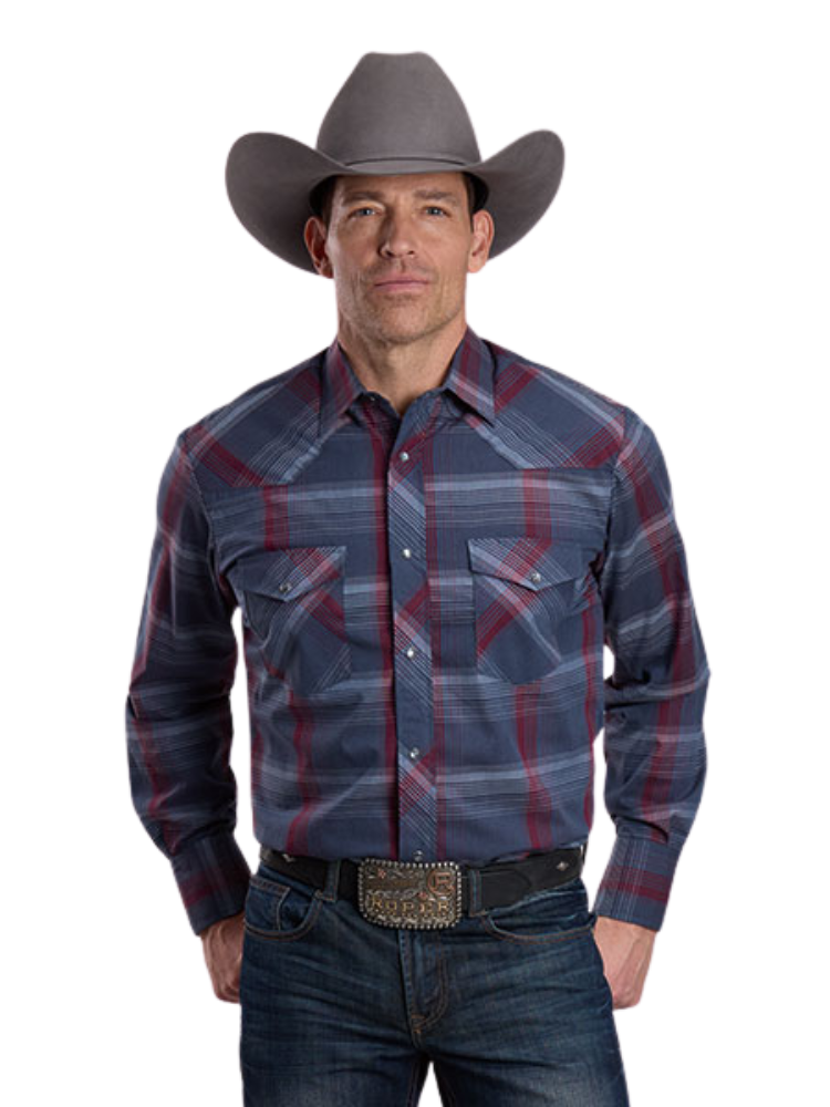 Chemise western Classics Grey/Wine Plaid - Homme