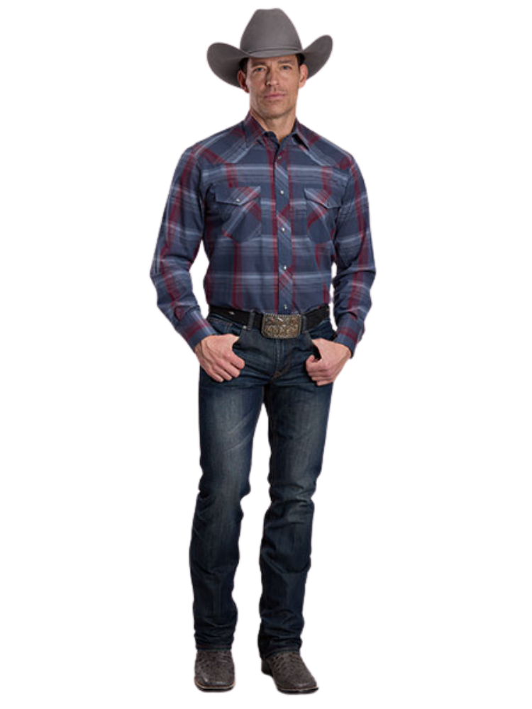 Chemise western Classics Grey/Wine Plaid - Homme