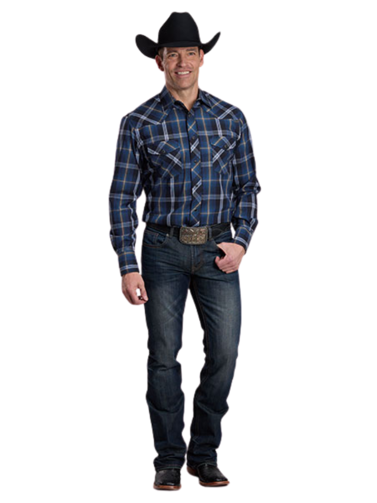 Chemise western Blue/Black/Tan Plaid - Homme