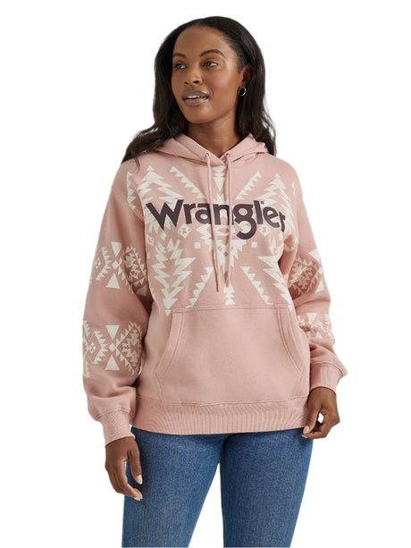 Women's Southwest Kabel Hoodie in the shade Pink geo from Wrangler, front shot.