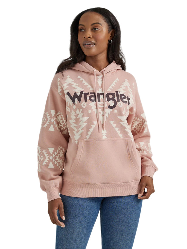 Women's Southwest Kabel Hoodie in the shade Pink geo from Wrangler, front shot.