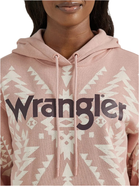 Women's Southwest Kabel Hoodie in the shade Pink geo from Wrangler, close up.