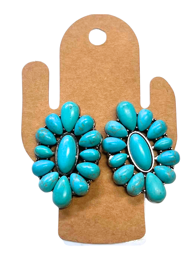 Western Turquoise Flower Earrings
